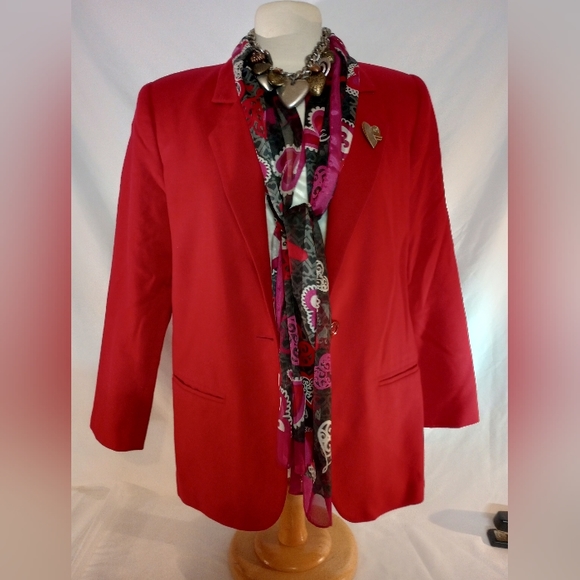 Vtg Sag Harbor Red Heartfelt Blazer - Picture 1 of 5
